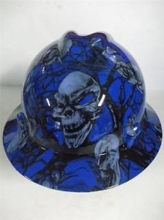 NEW Custom MSA V GARD Full Brim Hard Hat Blue Mr. Creepy Skull Pattern