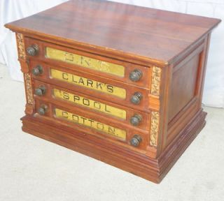 Antique Cherry Four Drawer Clarks Advertising Thread Spool Cabinet