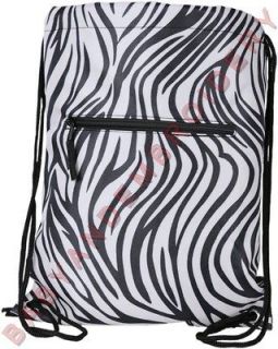 Drawstring Backpack Zebra Black White Embroidery Option