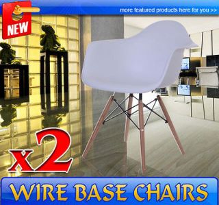   of 2 Arm Mid Century Wood Base Chairs Modern Shell Plastic Side White