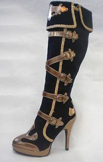 Black Gold Pirate Circus Gypsy Roman Warrior Soldier Costume Boots 