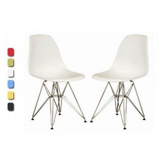 Set of 2 White Eiffel Side Chair Wire Chrome Base New