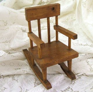 Amish Vintage Primitive WOOD Hand Made Wooden DOLL ROCKING CHAIR 1970s