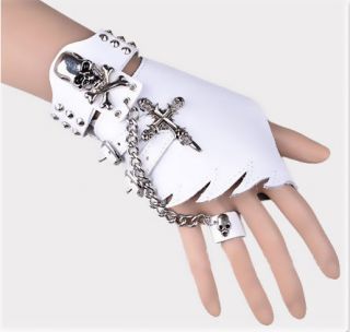 Gothic Cool Rock Hip hop Leather Punk Metal Cross Skull Cosplay Glove 