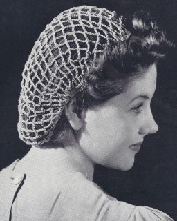 Vintage Crochet PATTERN to make Snood Head Band Hair Net 1940s Plain