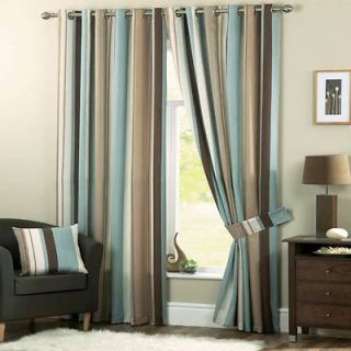 Whitworth Stripe Eyelet Lined Curtains, Duck Egg Blue, 90 x 90 Inch