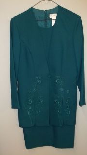 NWOT Studio I Womens Dressy Career Green Dress w/Attached Jacket 14