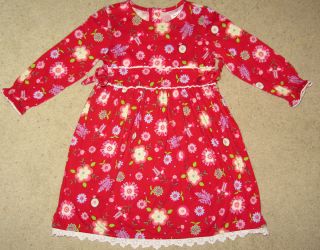 HANNA ANDERSSON CuTe RED FLORAL L/S Cotton Knit DRESS Girl 100 3 4 5