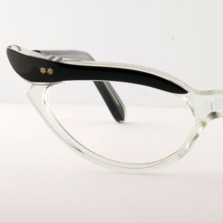   Women Small Black & Clear Winged Cat Eyeglass Frames France Eyewear