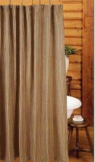 Primitive York Ticking Shower Curtain Black & Tan Rustic Stripe
