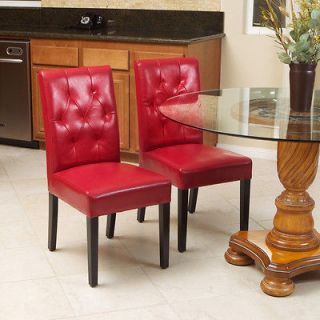Set of 4 Classy Red Leather Dining Room Chairs With Tufted Backrest