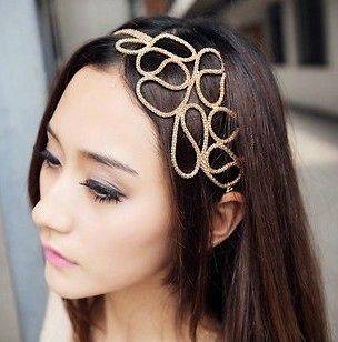   Gold Metal Snake Chain Hollow Out Flower Hair Accessories Hair Band