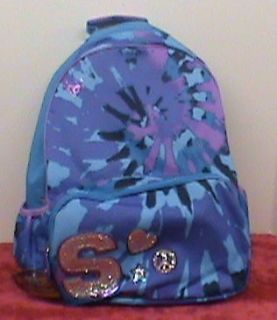 NWT JUSTICE PEACE LOVE TIE DYE LETTER S BACKPACK CANVAS BOOKBAG BACK 