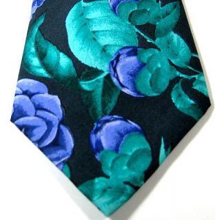   Logo Rich Aqua Green with Purple Flowers ITALY 100% Silk Tie RARE