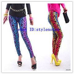    Womens Leopard Neon Bright Leggings Tights Legwear Party Queen