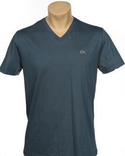 Lacoste Short Sleeve Pima Jersey V neck T shirt TH6604 SKJ Blue NWT 