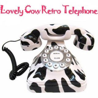 Novelty Lovely Milk Cow Vintage Dial Old Fashioned Desk Telephone