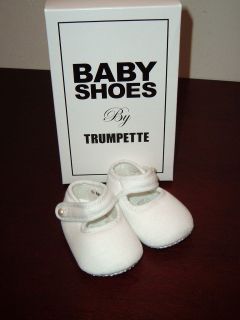 NIB NEWBORN BABY SHOES BY TRUMPETTE WHITE MARY JANES