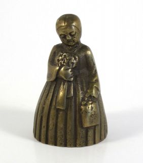Vintage Solid Brass Girl Lady Table Bell 2 3/4 Tall