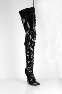 Women Thigh High Men Size Black Lace Up Boots Full Zip AB11720
