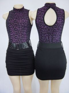 Sexy short black and purple cheetah print dress