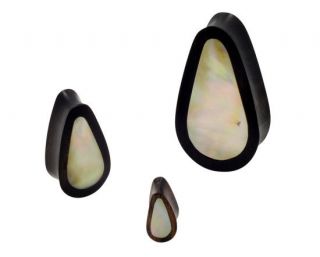 PAIR ORGANIC Areng & Sawo Wood Double Flared Abalone Ears Oblong 