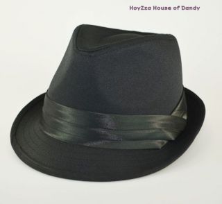 Mens Basic Plain Fedora Short Brim Hat Black/Black Band S/M,L/XL 