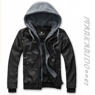   Slim Top Designed Sexy PU Leather Hoody Jacket Coat H727 black 4 size