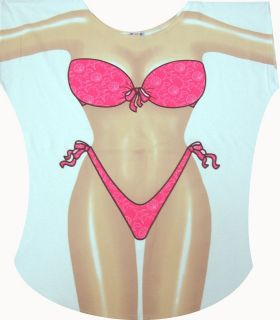 Hot Pink Swimsuit Bikini Cover up Tshirt Ladys Fun Wear