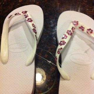 Swarovski Havaianas Crystals White Sz7/8 New Thongs Shoes Women