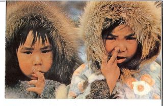   Postcard Alaska Eskimo dressed in Fur trimmed Parkas 3 1/2 x 5 1/2