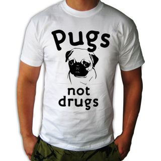 PUGS NOT DRUGS T SHIRT DOG FUNNY MENS WOMENS NEW ALL SIZES