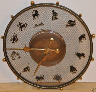 VTG BRASS ZODIAC CLOCK MAUTHE GERMANY STARBURST ROUND