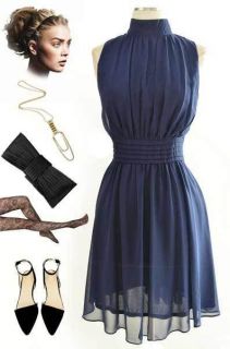   NAVY Blue Vintage Style WINDY CITY Dress w/ HALTER Neck & FLOWY Skirt