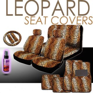   New Leopard Print Car Seat Covers Bench Wheel Cover Mats Set with Gift