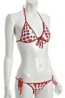NWT VERSACE Red Floral Nylon Triangle String Bikini   Size 6