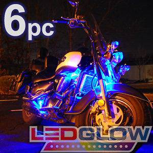 NEW 6pc BLUE LED NEON FLEXIBLE MOTORCYCLE LIGHTING KIT