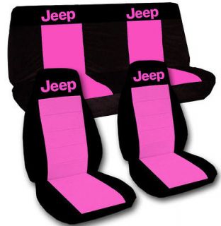 JEEP WRANGLER TJ CAR SEAT COVERS IN BLACK/HOT PINK WITH PINK JEEP