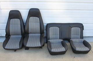93 02 Camaro Ebony Black w/ Silver Inserts Leather Seats Set F&R (Fits 