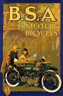 BSA Motor Bicycle Motorcycle Couple Travel Tourism Vintage Poster Repo 