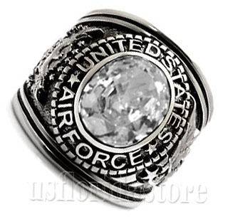 Mens Clear CZ US Air Force Military Stainless Steel Ring Size 11
