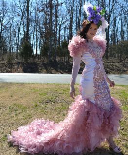 Mermaid Mauve maiden vintage gypsy Wedding Dramatic custom dyed gown 