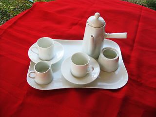 LIMOGES FRANCE CHOCOLATE/TEA/COFFEE POT TRAY CUPS/SAUCERS CREAM SUGAR 