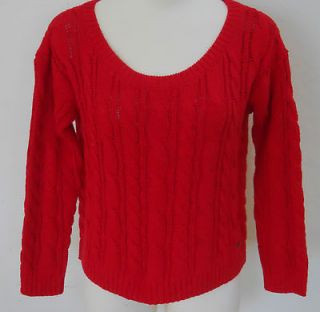 ABERCROMBIE & FITCH Womens Red Cable Knit Cropped Shea Sweater S M L