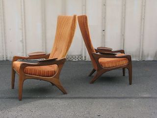 Pair of Adrian Pearsall High Back Sculpted Lounge Chairs Mid Century 