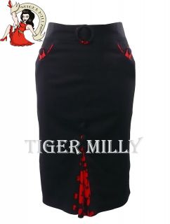 VOODOO VIXEN 50s pin up FLORAL PENCIL wiggle SKIRT BLACK & RED