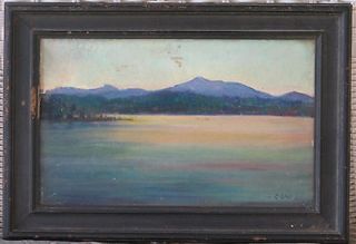 Lake With Trees And Mountains Oil ​American 1930​s Signed