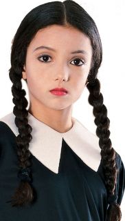 Wednesday Addams Wig Black Pigtails Dress Up Halloween Child Costume 