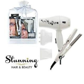   Hair Dryer and Straightener Set White With Black Flowers Hair Tools