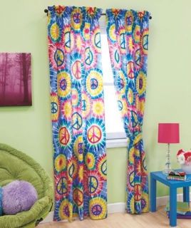 4pc PEACE Sign Curtains IN STOCK 2 Panels Tie Dye Hippy Girl Colorful 